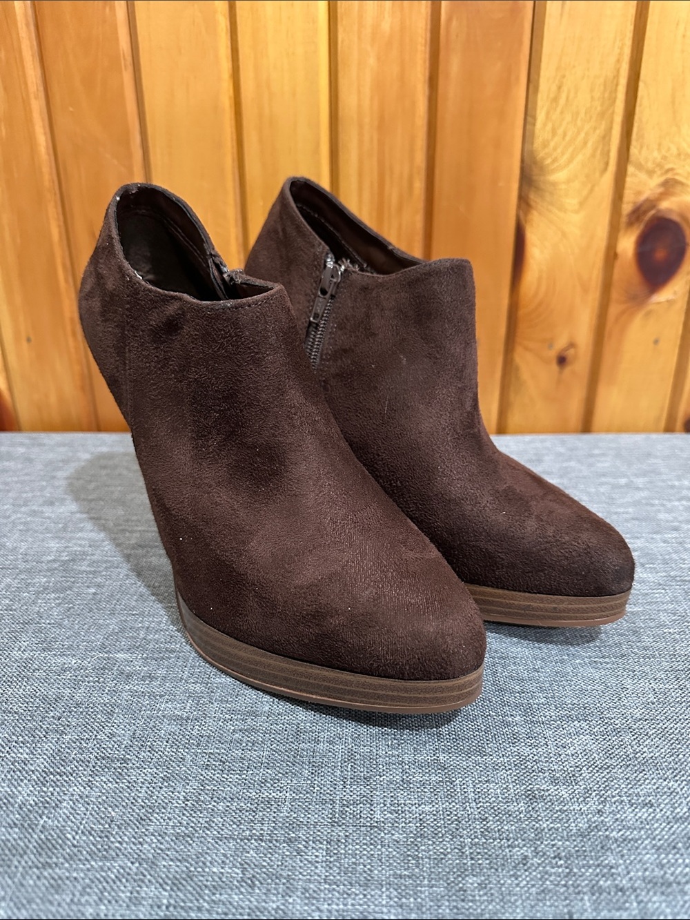 Classic Women’s Brown Suede Ankle Boots (4” Heels) - Stylish Zip-Up - Size 8 1/2